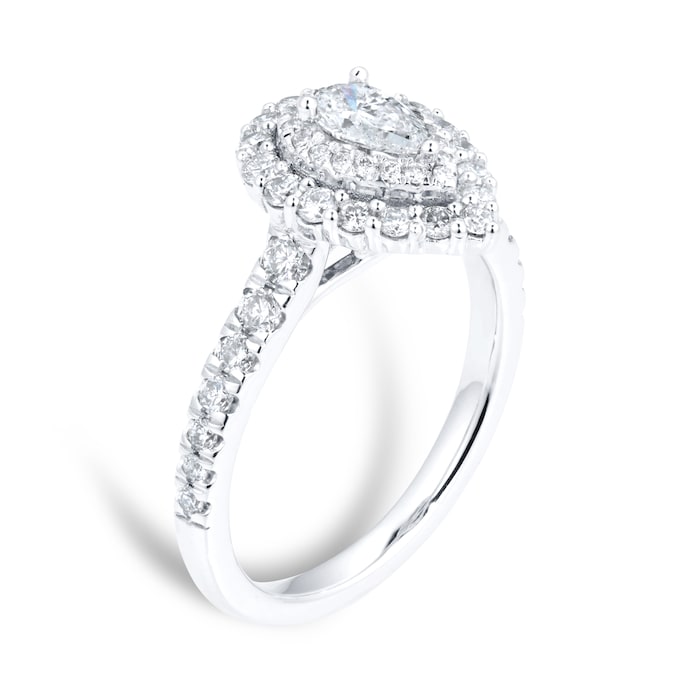 Goldsmiths 18ct White Gold Pear Diamond Double Halo Engagement Ring