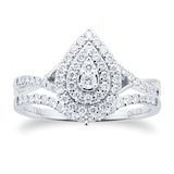 Goldsmiths 18ct White Gold Pear Diamond Bridal Set Ring