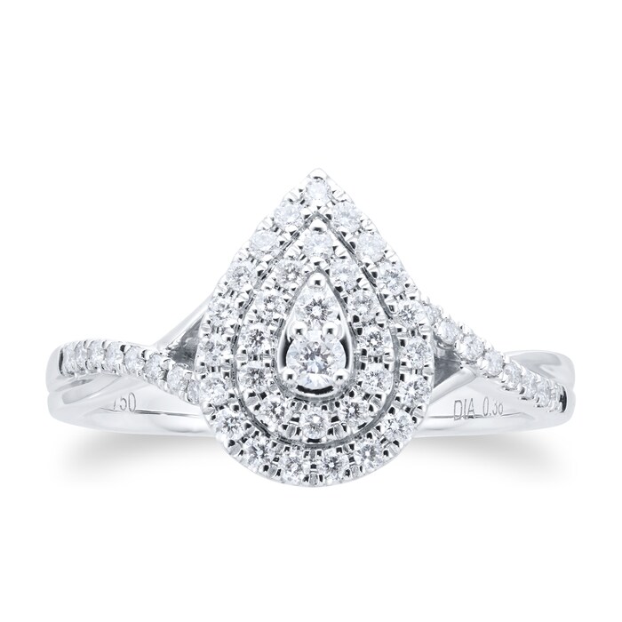 Goldsmiths 18ct White Gold Pear Diamond Bridal Set Ring