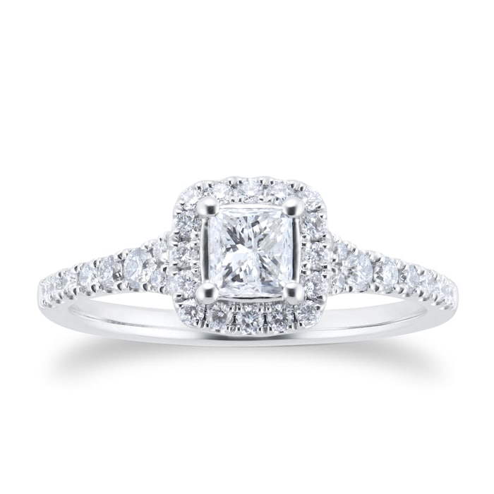 Goldsmiths 18ct White Gold 0.80cttw Diamond Halo Engagement Ring
