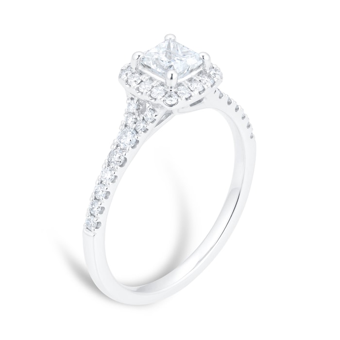 Goldsmiths 18ct White Gold 0.80cttw Diamond Halo Engagement Ring