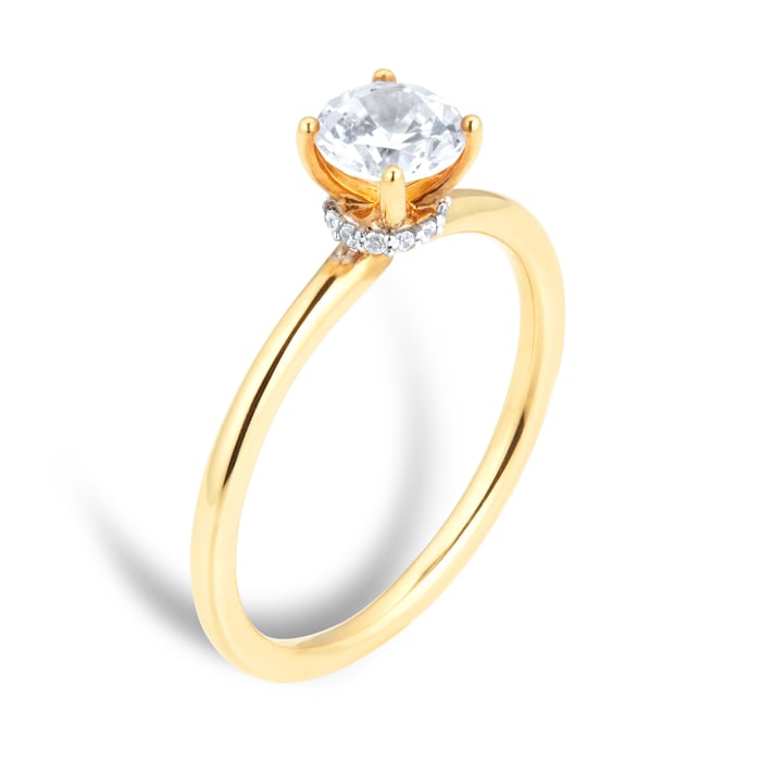 Goldsmiths 18ct Yellow Gold 0.73ct Diamond Hidden Halo Solitaire Engagement Ring - Goldsmiths Brightest Diamond