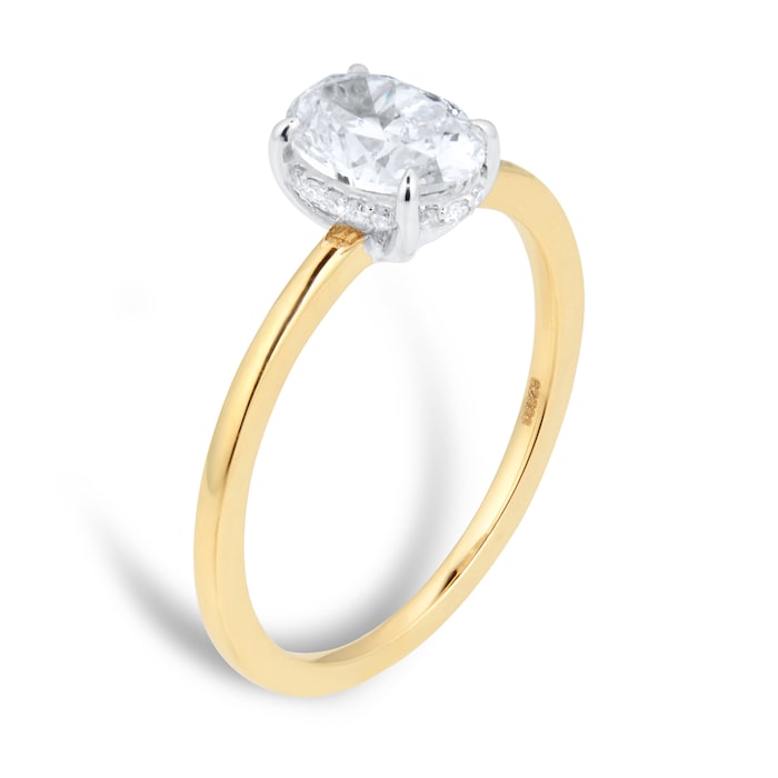 Goldsmiths 18ct Yellow Gold Oval 1.06ct Diamond Halo Solitaire Engagement Ring - Goldsmiths Brightest Diamond