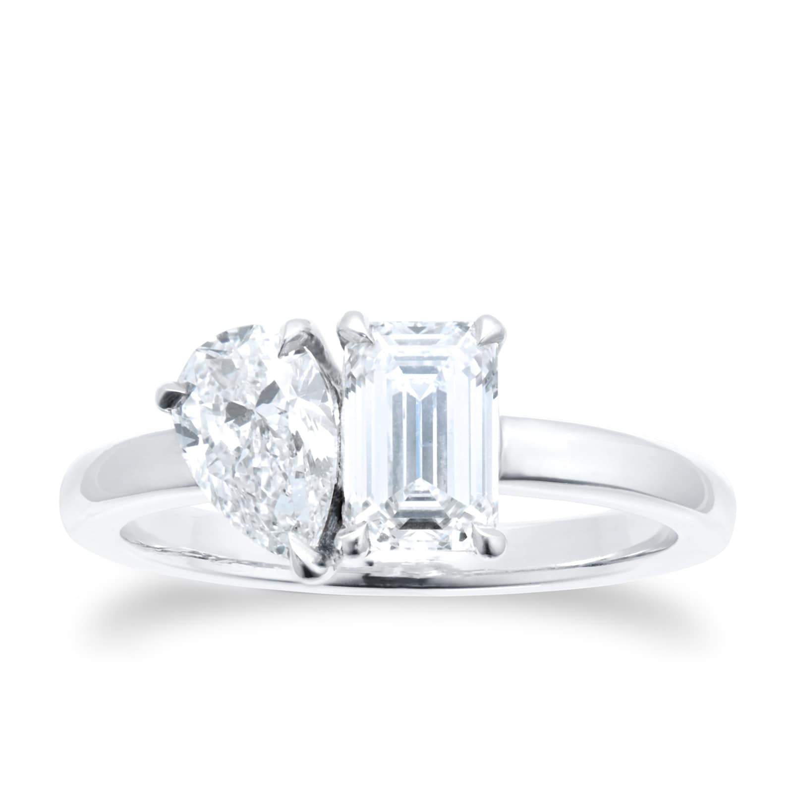 Platinum Tois Et Moi 1.60cttw Pear & Emerald Cut Diamond Ring - Ring Size M