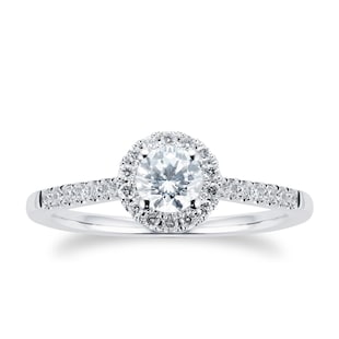 Goldsmiths 18ct White Gold 0.60ct Diamond Halo Engagement Ring
