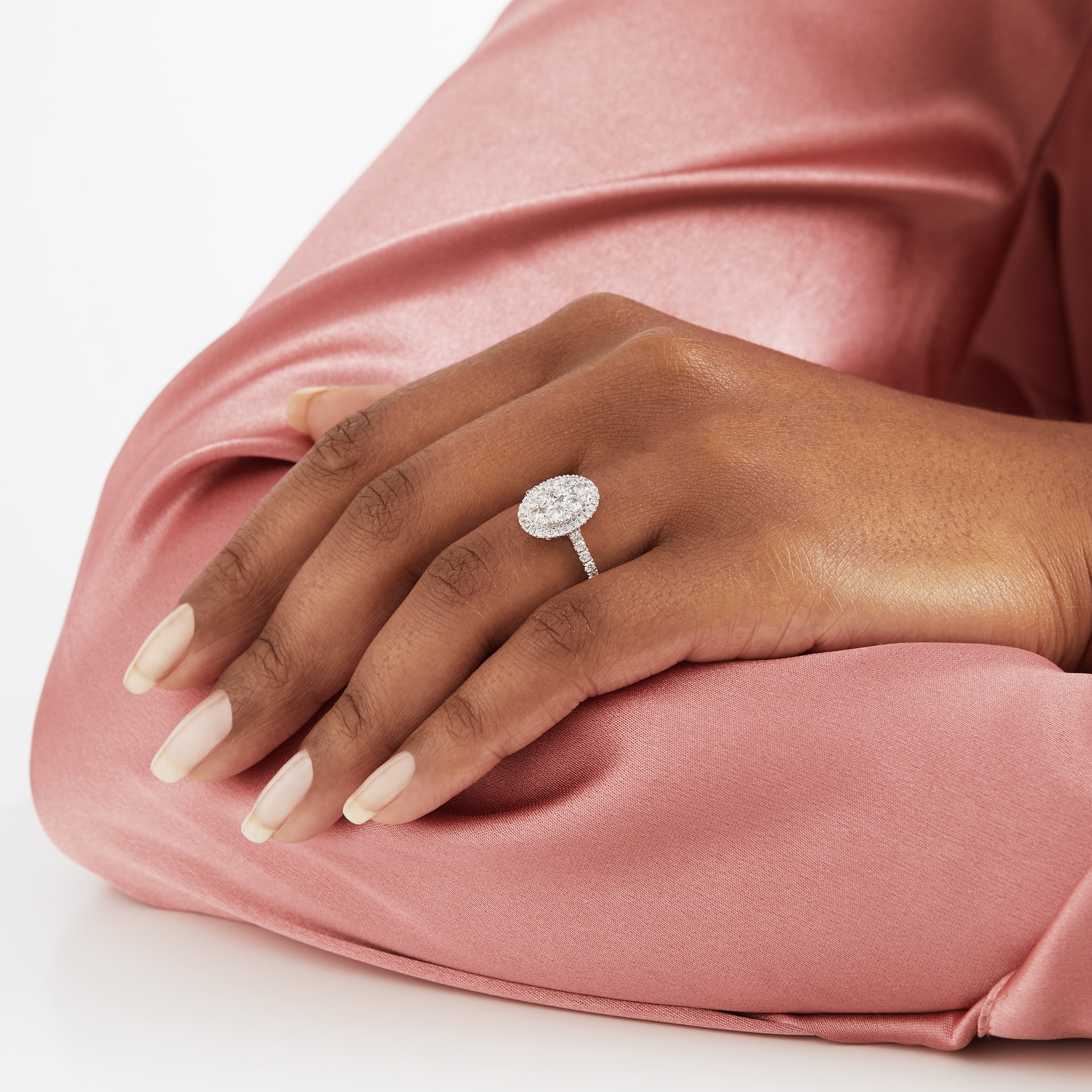 Goldsmiths 18ct White Gold 1ct Diamond Oval Cluster Engagement Ring