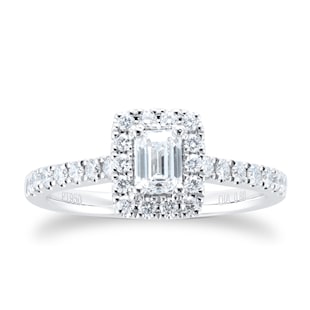 Goldsmiths Platinum 0.80cttw Diamond Emerald Cut Halo Engagement Ring