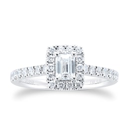 06019232 - Platinum 0.80cttw Diamond Emerald Cut Halo Engagement Ring
