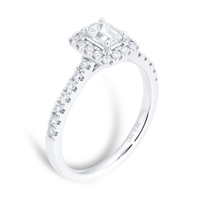 Goldsmiths Platinum 0.80cttw Diamond Emerald Cut Halo Engagement Ring