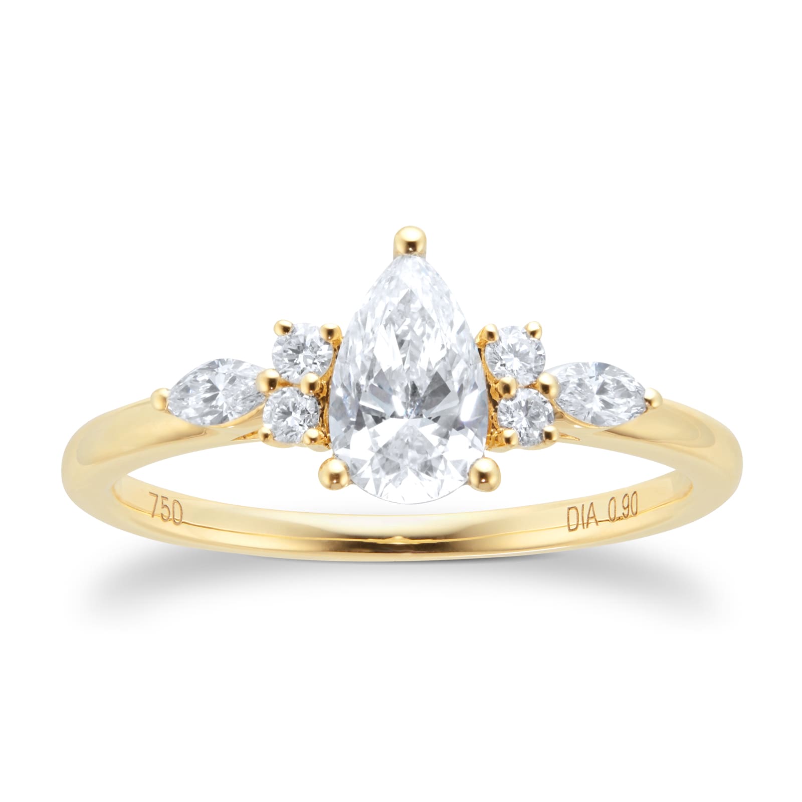 Goldsmiths 18ct Yellow Gold 0.90cttw Diamond Pear Scatter Engagement Ring