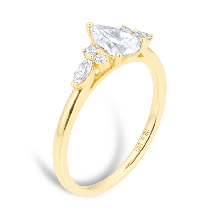 Goldsmiths 18ct Yellow Gold 0.90cttw Diamond Pear Scatter Engagement Ring