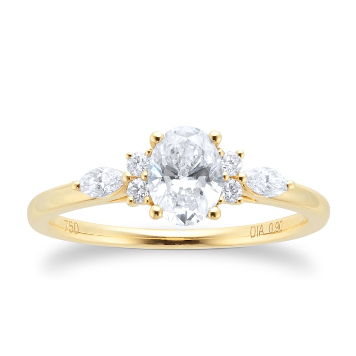 Goldsmiths 18ct Yellow Gold 0.90cttw Diamond Oval Scatter Engagement Ring