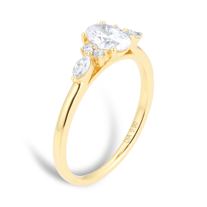 Goldsmiths 18ct Yellow Gold 0.90cttw Diamond Oval Scatter Engagement Ring