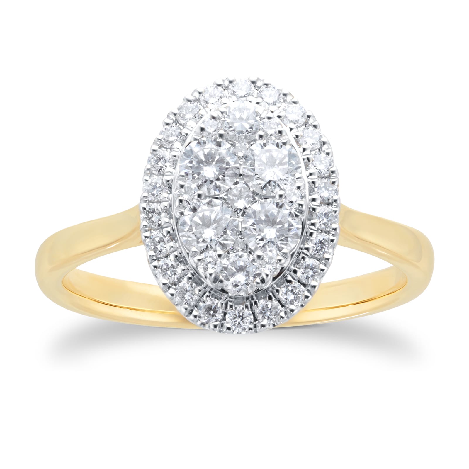 Goldsmiths 18ct Yellow Gold 0.75cttw Diamond Oval Cluster Engagement Ring
