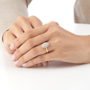 Goldsmiths 18ct Yellow Gold 0.75cttw Diamond Oval Cluster Engagement Ring