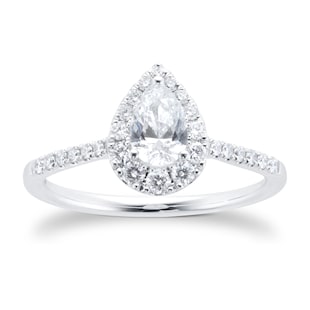Goldsmiths 18ct White Gold 0.75cttw Pear Halo Engagement Ring