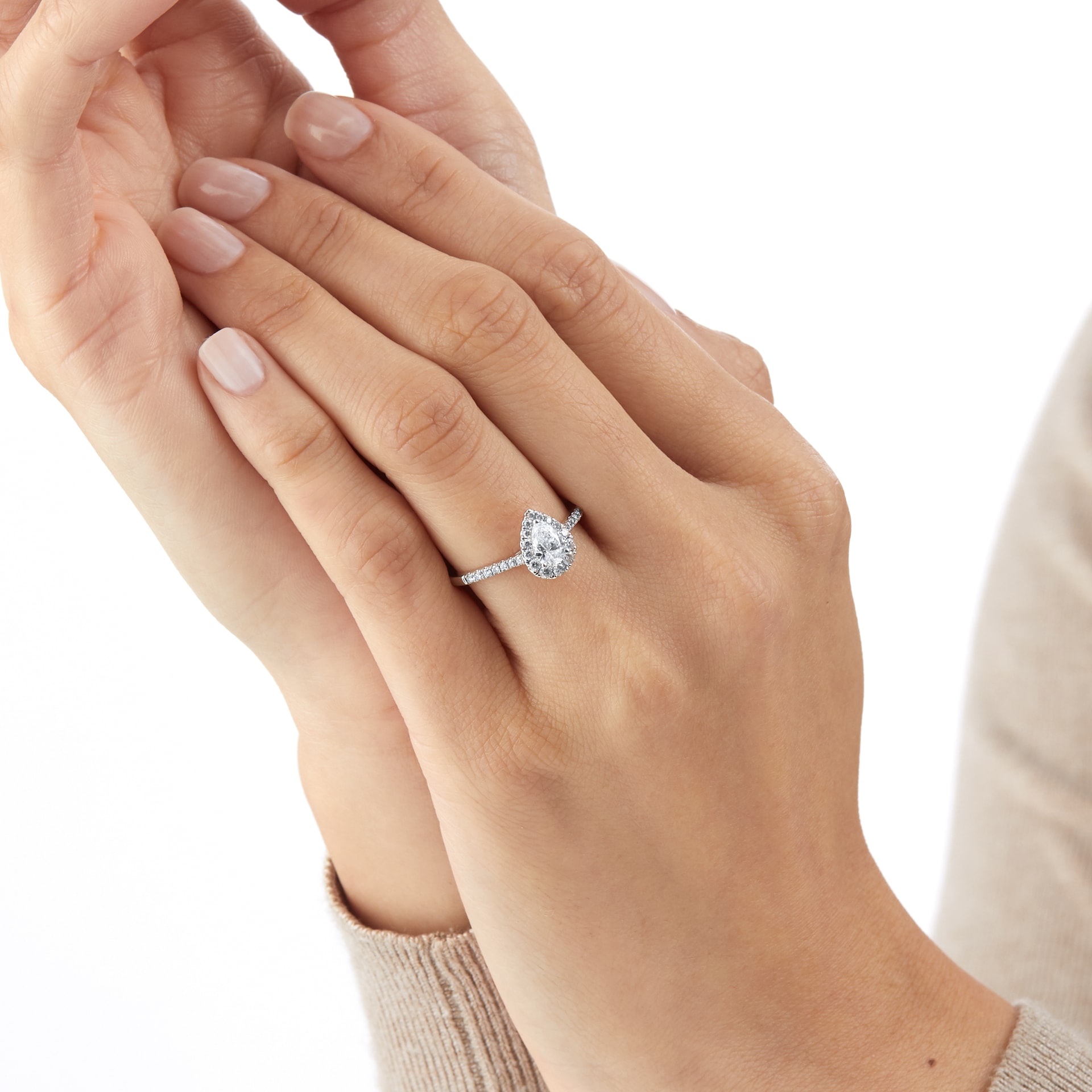 Goldsmiths 18ct White Gold 0.75cttw Pear Halo Engagement Ring Goldsmiths 18ct White Gold 0.75cttw Pear Halo Engagement Ring