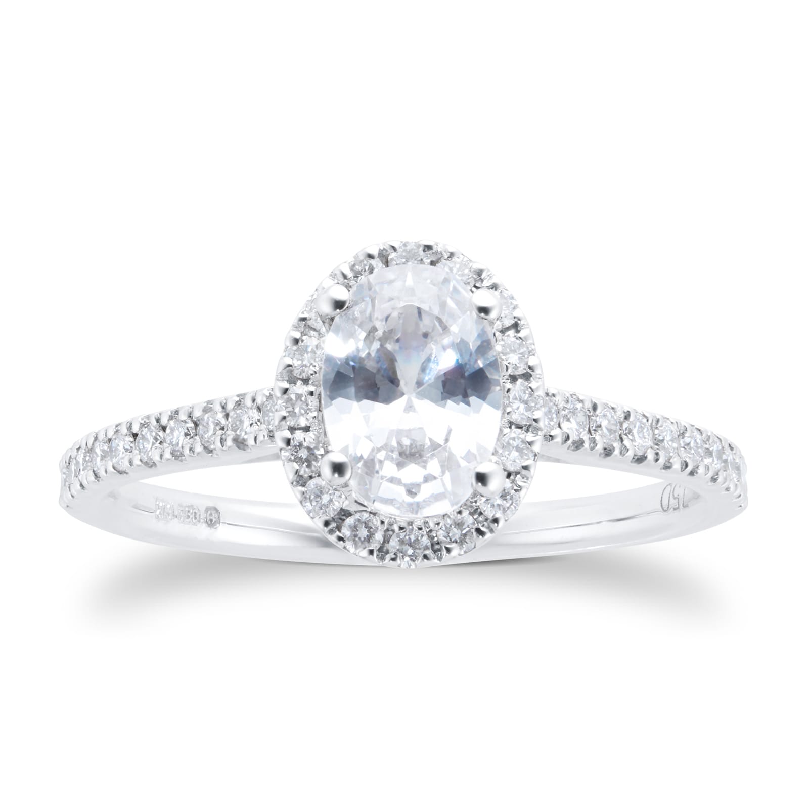Platinum 1.00cttw Diamond Oval Halo Engagement Ring - Ring Size O