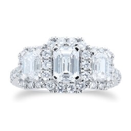 06019282 - Amelia Platinum 2.50cttw Emerald Cut 3 Stone Diamond Halo Ring