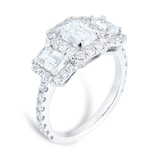 Mappin & Webb Amelia Platinum 2.50cttw Emerald Cut 3 Stone Diamond Halo Ring