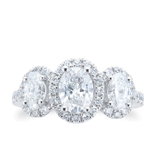 Mappin & Webb Amelia Platinum 2.00cttw Oval Cut Diamond Halo Three Stone Ring