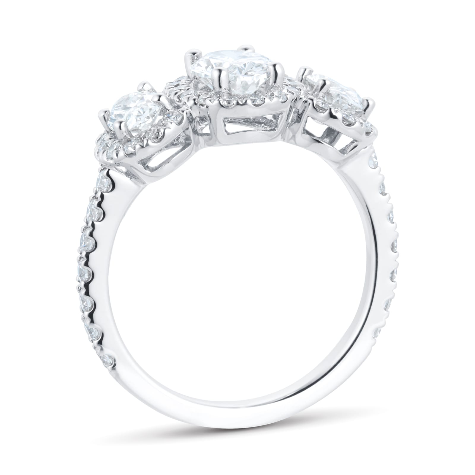Mappin & Webb Amelia Platinum 2.00cttw Oval Cut Diamond Halo Three Stone Ring Mappin & Webb Amelia Platinum 2.00cttw Oval Cut Diamond Halo Three Stone Ring