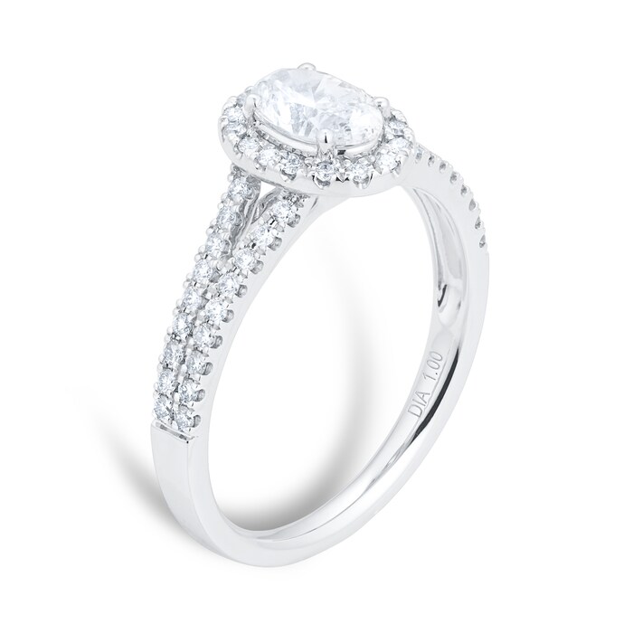 Goldsmiths Platinum 1.00ct Diamond Oval Split Halo Engagement Ring