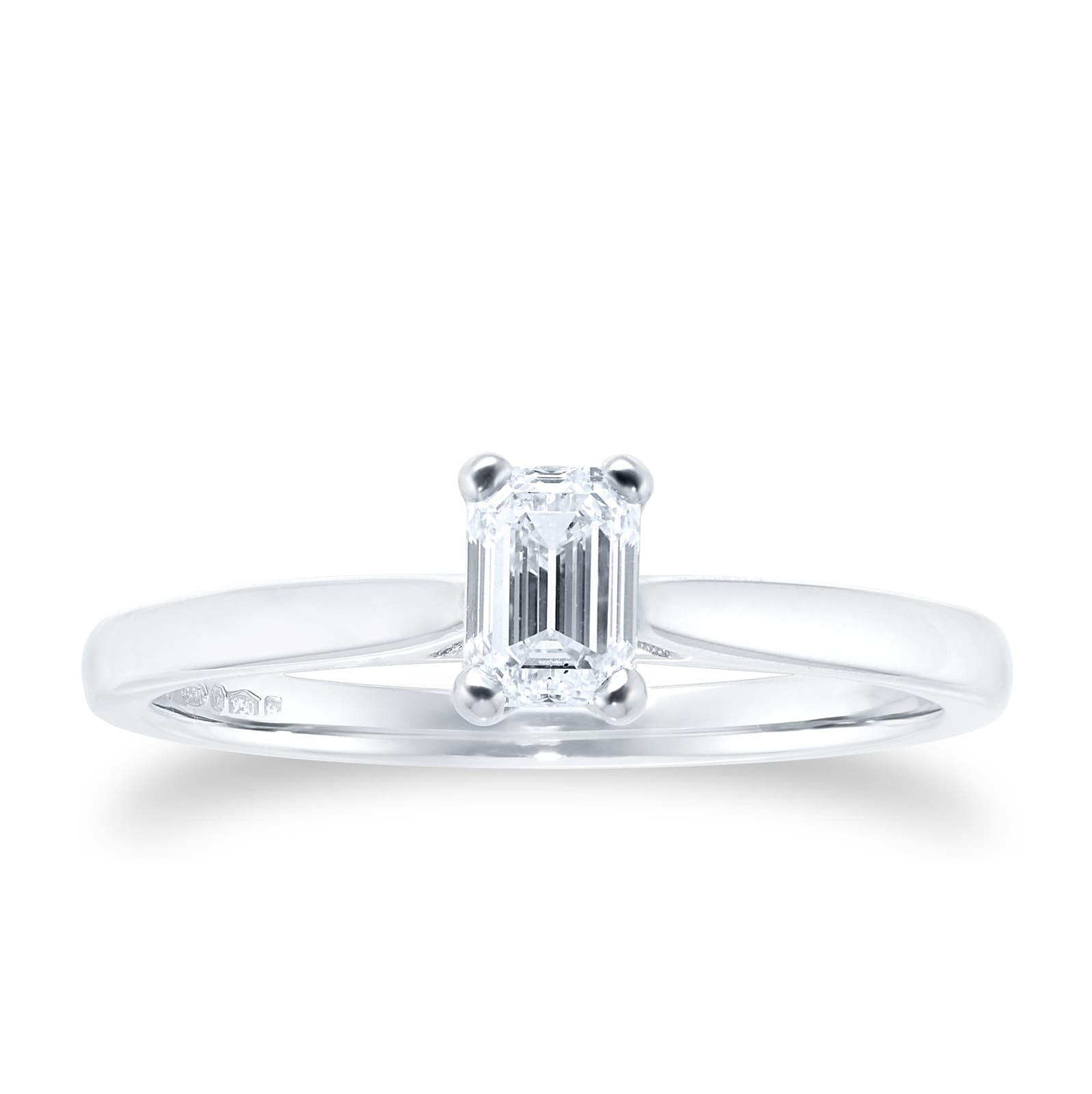 Platinum 0.50ct Diamond Emerald Solitaire Engagement Ring - Ring Size P
