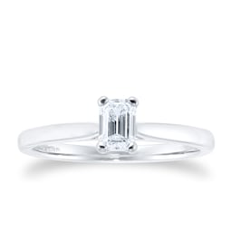 06019313 - Platinum 0.50ct Diamond Emerald Solitaire Engagement Ring