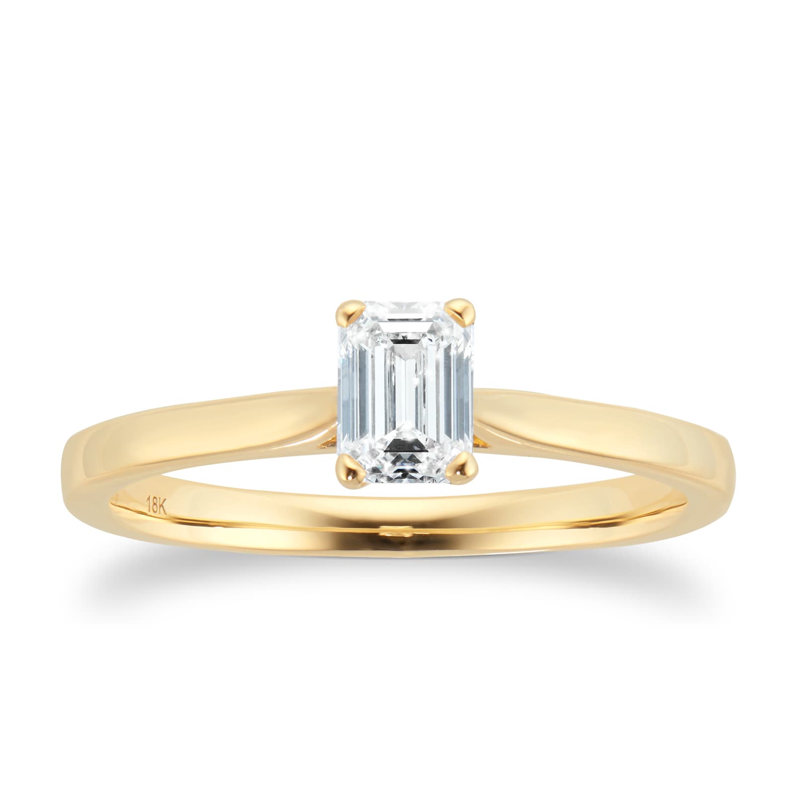 18ct Yellow Gold 0.50ct Emerald Cut Solitaire Engagement Ring - Ring Size K