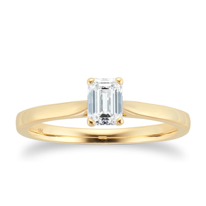 Goldsmiths 18ct Yellow Gold 0.50ct Emerald Cut Solitaire Engagement Ring