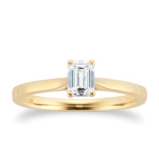 Goldsmiths 18ct Yellow Gold 0.50ct Emerald Cut Solitaire Engagement Ring