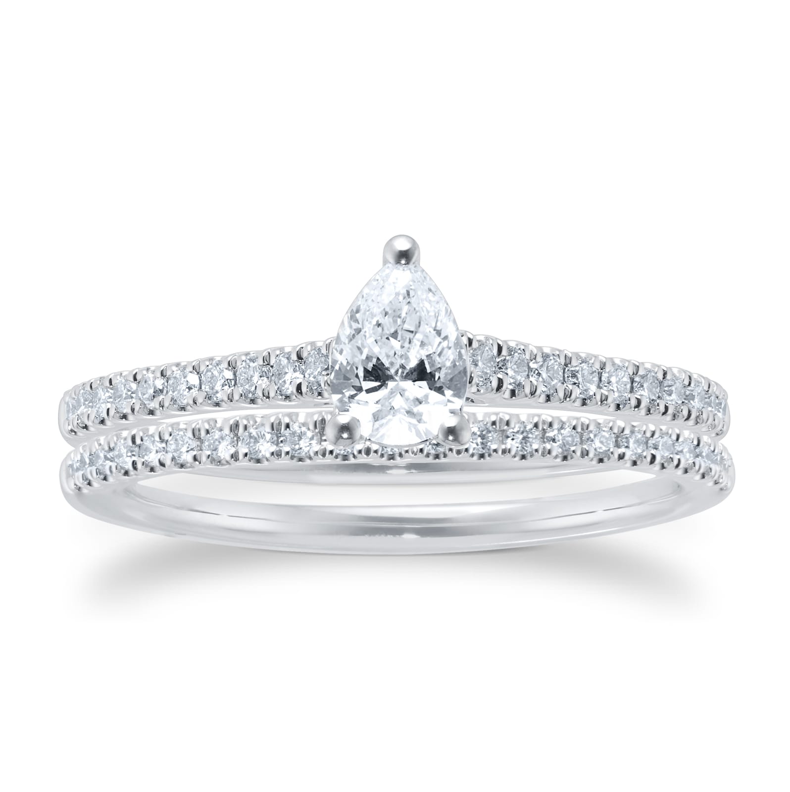 Goldsmiths Platinum 0.66ct Diamond Pear Cut Solitaire Bridal Set Goldsmiths Platinum 0.66ct Diamond Pear Cut Solitaire Bridal Set
