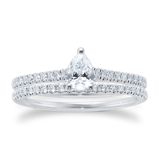 Goldsmiths Platinum 0.66ct Diamond Pear Cut Solitaire Bridal Set