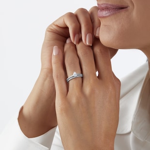 Goldsmiths Platinum 0.66ct Diamond Pear Cut Solitaire Bridal Set