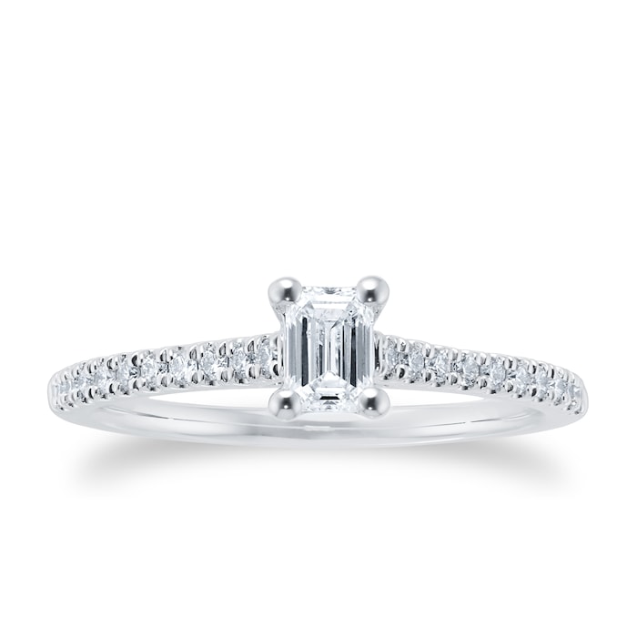 Goldsmiths Platinum 0.66ct Diamond Emerald Cut Solitaire Bridal Set