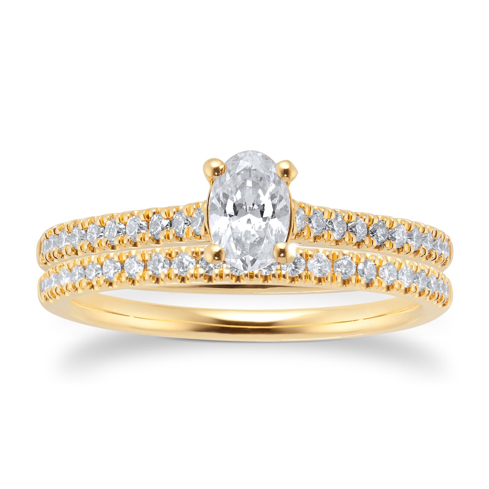18ct Yellow Gold 0.66ct Diamond Oval Cut Solitaire Bridal Set - Ring Size O