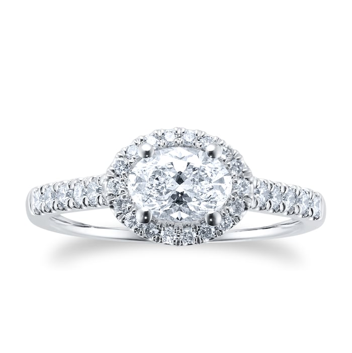 Goldsmiths Platinum 1.00ct Diamond Oval Halo Engagement Ring JEU5010SC ...
