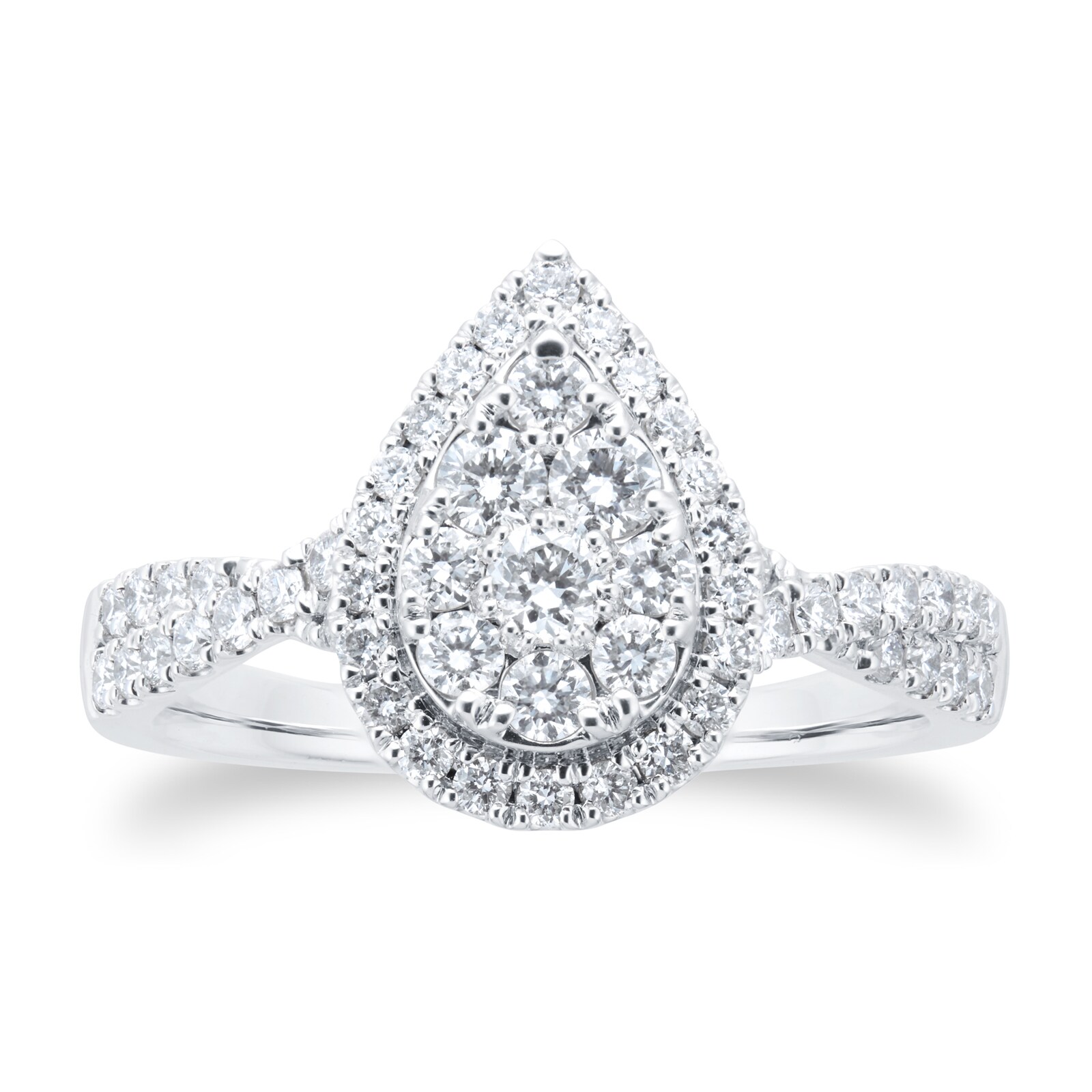 Goldsmiths Platinum 0.80cttw Pear Cut Halo Cluster Ring