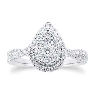 Goldsmiths Platinum 0.80cttw Pear Cut Halo Cluster Ring