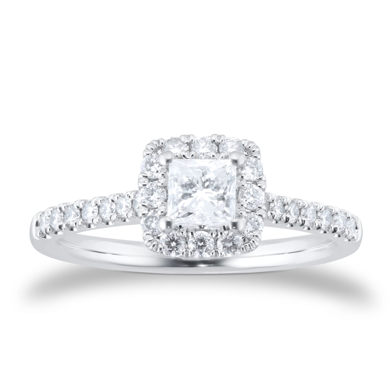 Platinum 0.80ct Diamond Princess Cut Halo Engagement Ring - Ring Size N