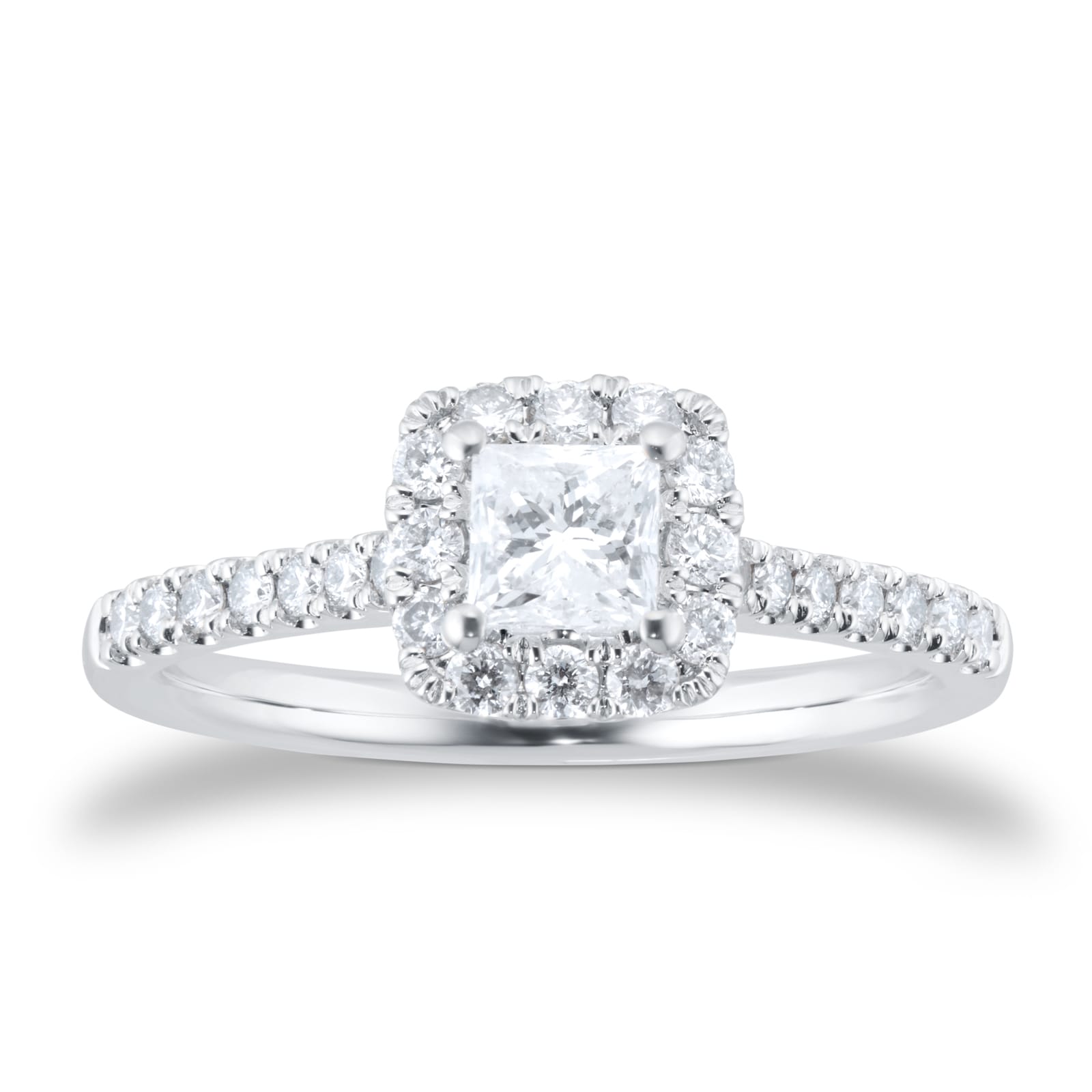 Goldsmiths Platinum 0.80ct Diamond Princess Cut Halo Engagement Ring Goldsmiths Platinum 0.80ct Diamond Princess Cut Halo Engagement Ring