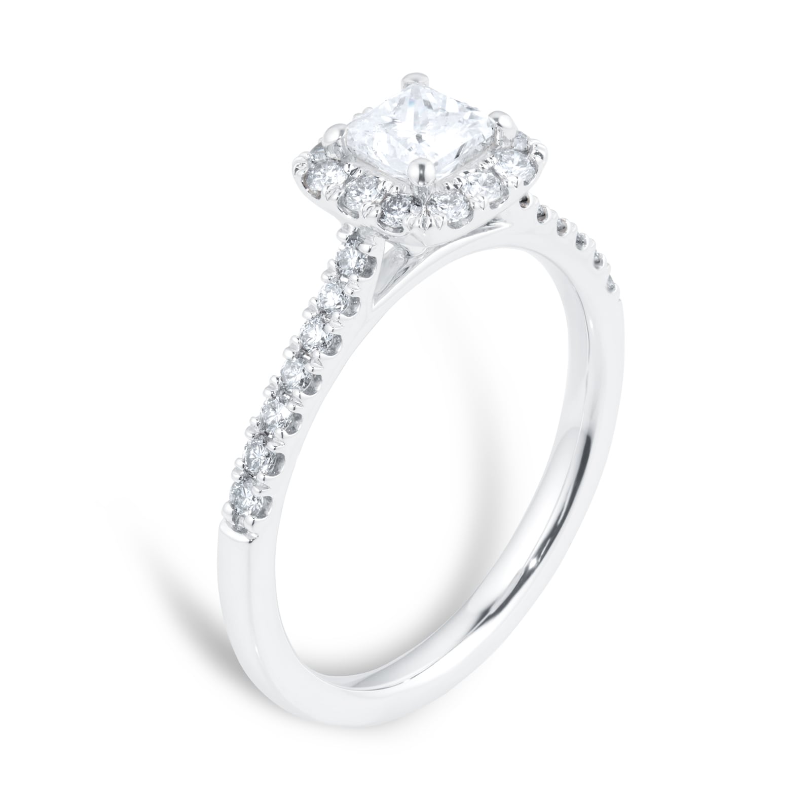 Goldsmiths Platinum 0.80ct Diamond Princess Cut Halo Engagement Ring Goldsmiths Platinum 0.80ct Diamond Princess Cut Halo Engagement Ring