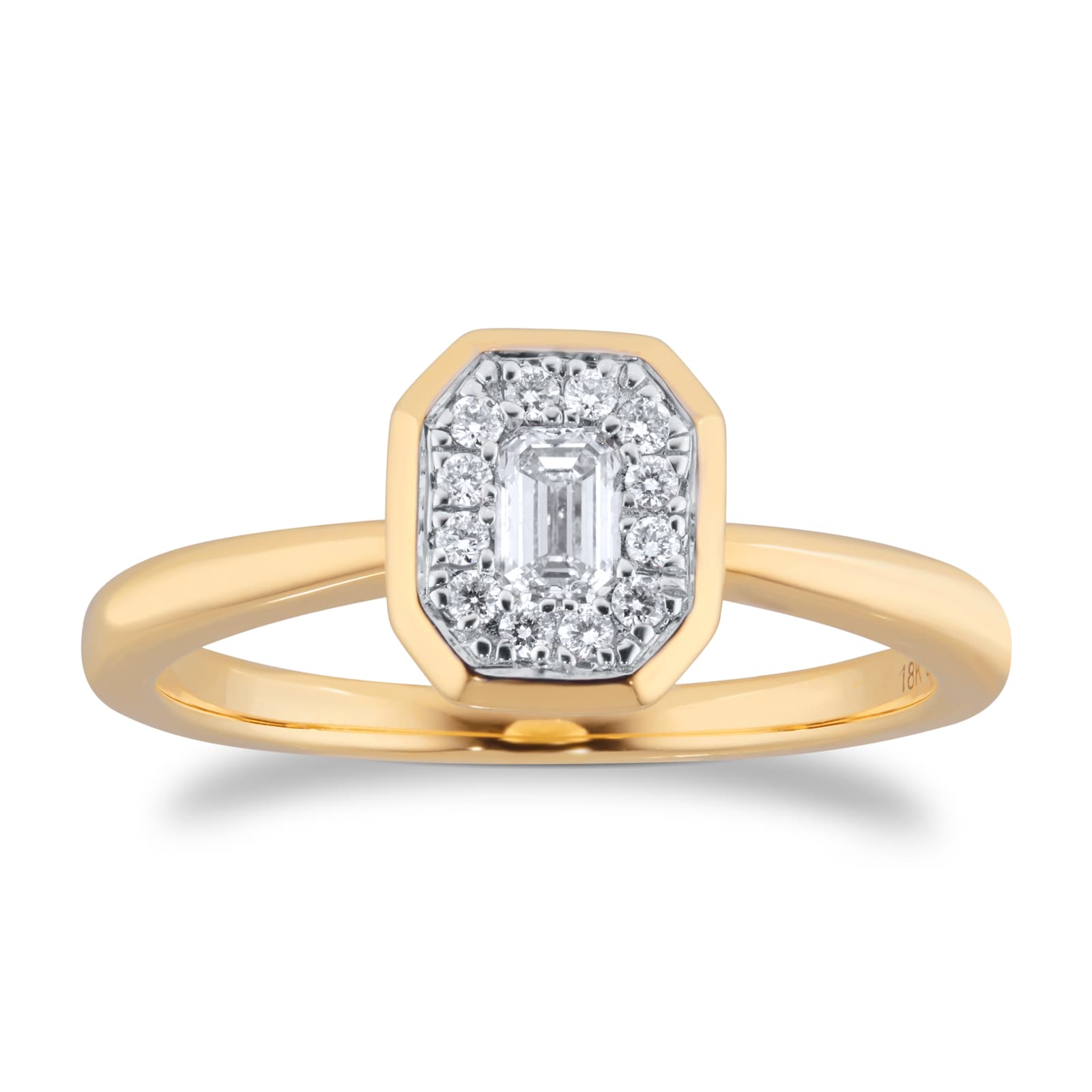 Goldsmiths 18ct Yellow Gold 0.22cttw Diamond Emerald Cluster Engagement Ring - Ring Size K Goldsmiths 18ct Yellow Gold 0.22cttw Diamond Emerald Cluster Engagement Ring - Ring Size K