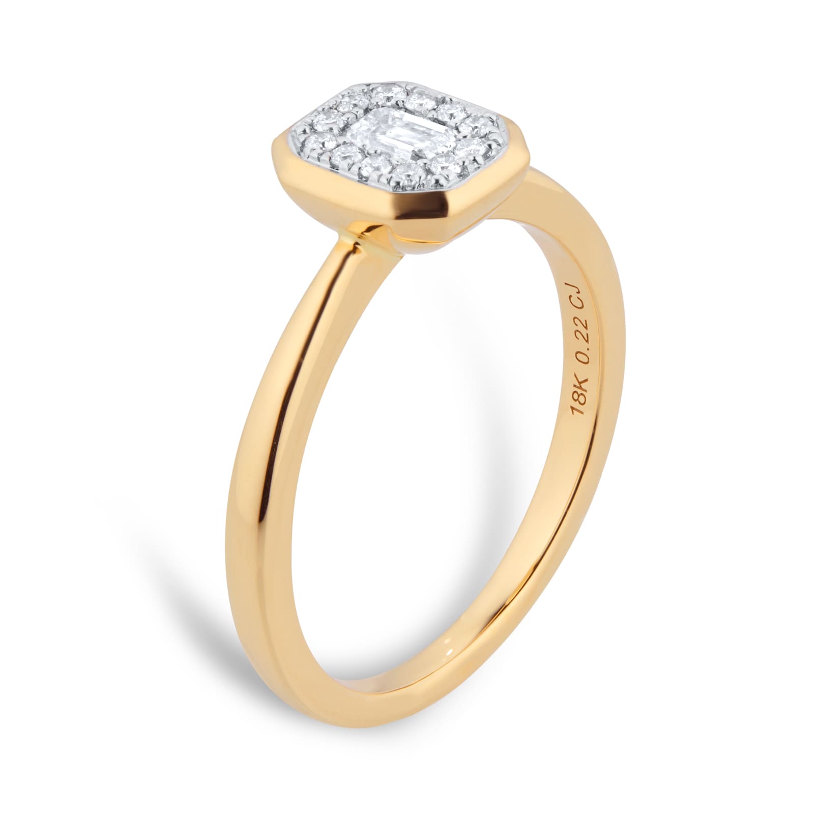 Goldsmiths 18ct Yellow Gold 0.22cttw Diamond Emerald Cluster Engagement Ring - Ring Size K Goldsmiths 18ct Yellow Gold 0.22cttw Diamond Emerald Cluster Engagement Ring - Ring Size K