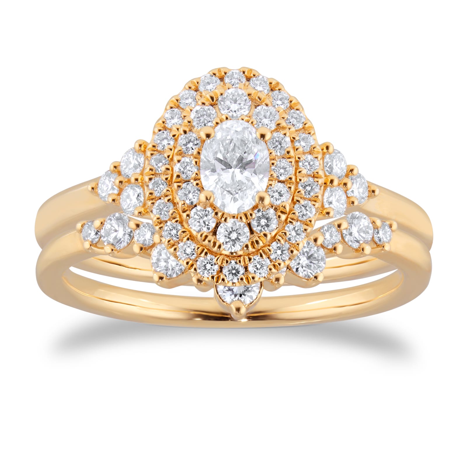 Goldsmiths 18ct Yellow Gold 0.75cttw Diamond Oval Tiara Bridal Set - RingSize J Goldsmiths 18ct Yellow Gold 0.75cttw Diamond Oval Tiara Bridal Set - RingSize J