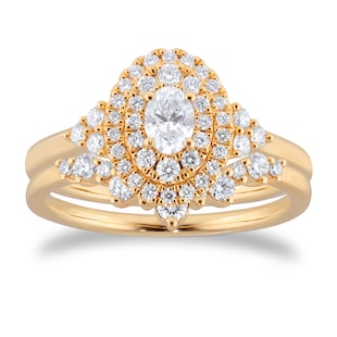 Goldsmiths 18ct Yellow Gold 0.75cttw Diamond Oval Tiara Bridal Set