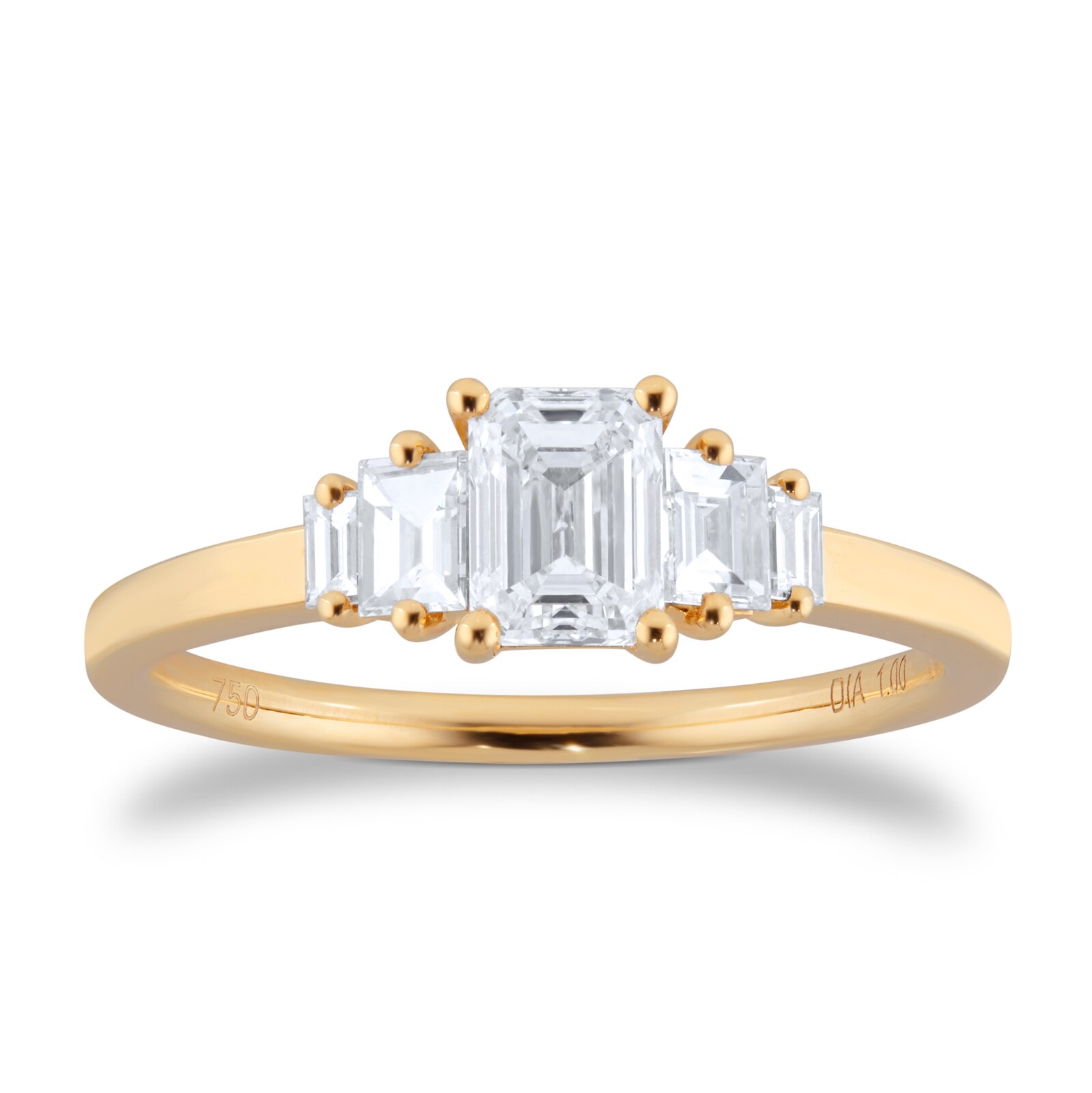 Goldsmiths 18ct Yellow Gold 1.00ct Diamond Emerald & Baguette Cut Engagement Ring Goldsmiths 18ct Yellow Gold 1.00ct Diamond Emerald & Baguette Cut Engagement Ring
