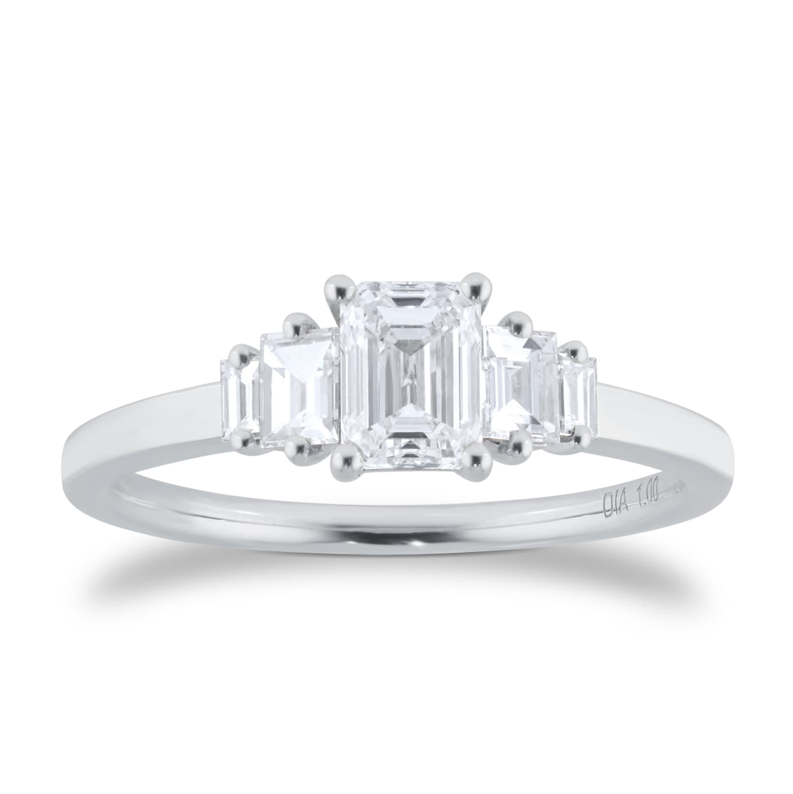 Goldsmiths Platinum 1.00ct Diamond Emerald & Baguette Cut Engagement Ring Goldsmiths Platinum 1.00ct Diamond Emerald & Baguette Cut Engagement Ring