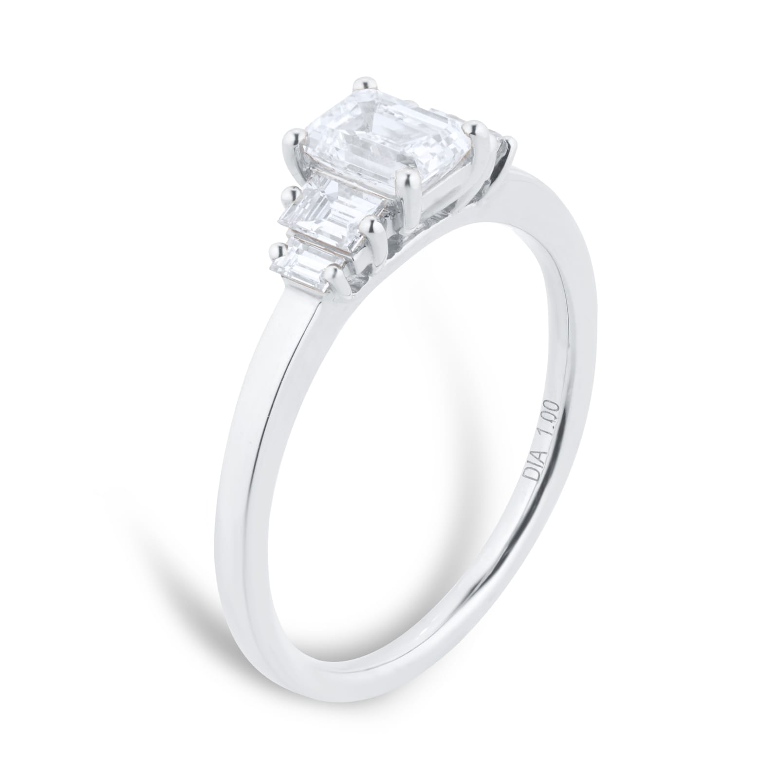 Goldsmiths Platinum 1.00ct Diamond Emerald & Baguette Cut Engagement Ring Goldsmiths Platinum 1.00ct Diamond Emerald & Baguette Cut Engagement Ring